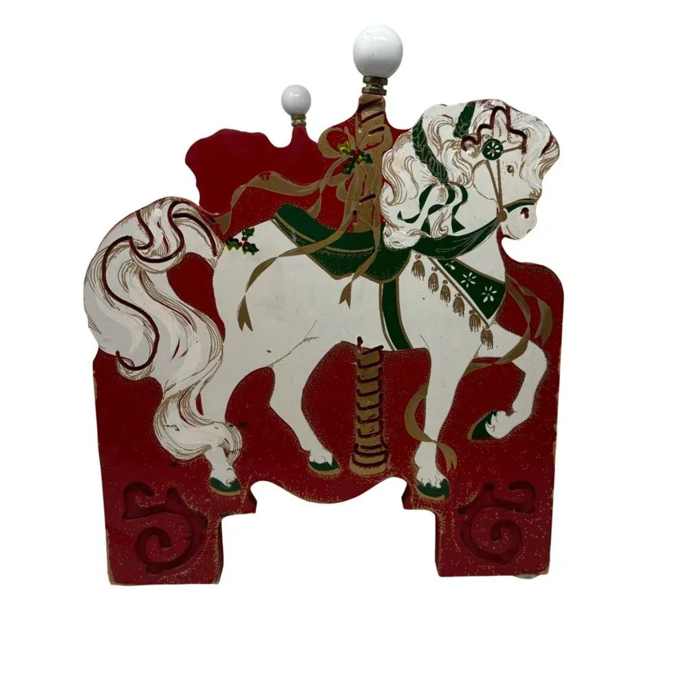 Vintage Carousel Horse Magazine Rack Red Green Wooden Toy Organizer Kids Room - Picture 3 of 9